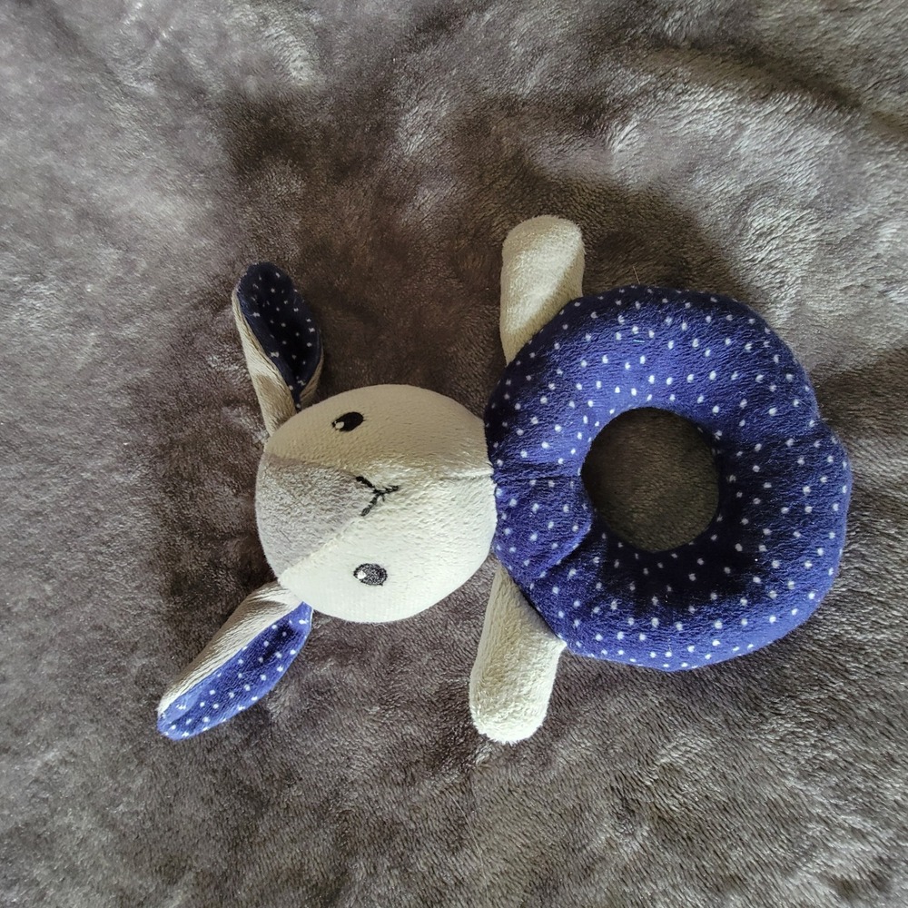 Unbranded Soft Bunny Rattle Baby Unisex Blue/Gray Excellent Polka Dot Plush Toy